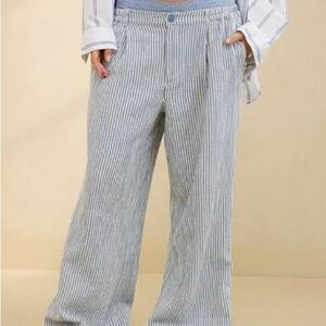 Striped Linen Blend Pants - Blue & White
